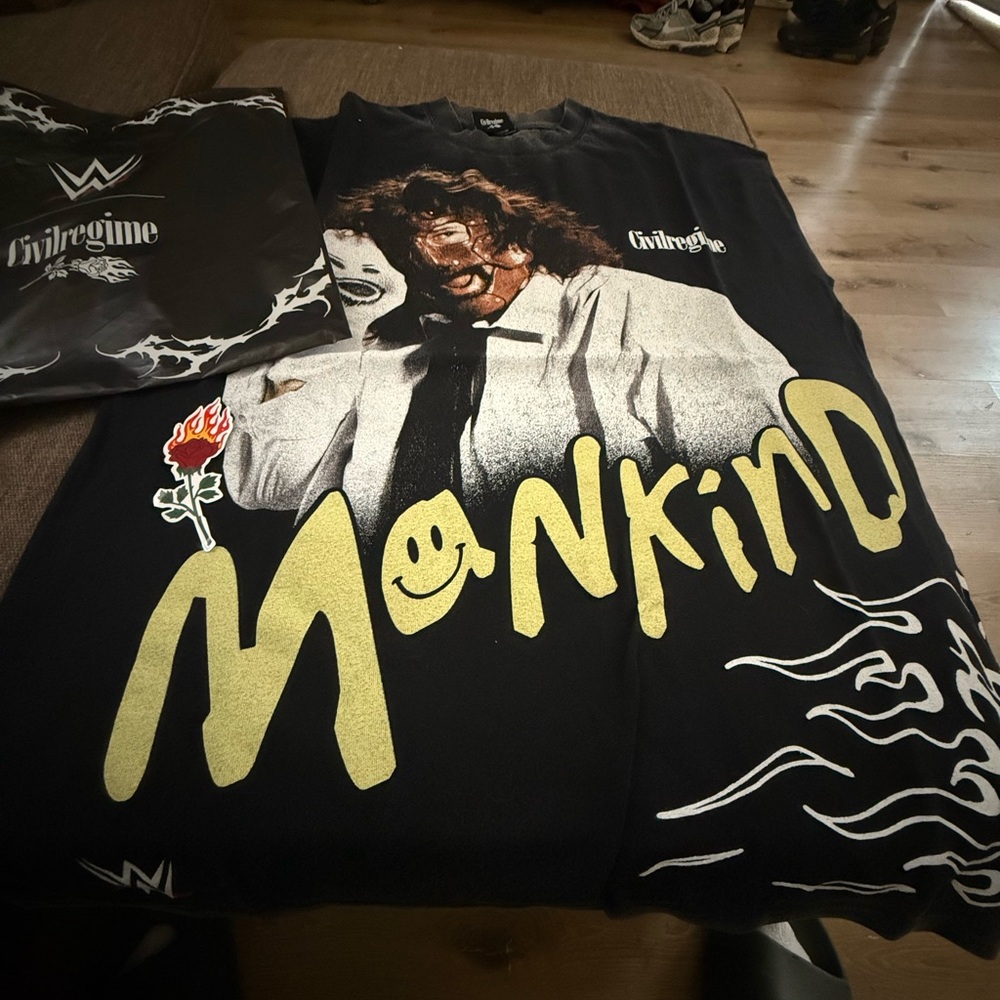 WWE Mankind Black Tee with Graphic Design civil regime size Medium